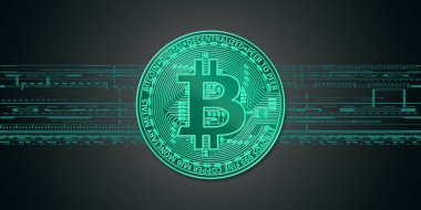 Bitcoin sikke koyu yeşil arka plan üzerinde