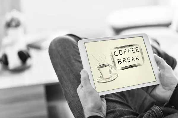 Schermo Del Tablet Che Mostra Concetto Pausa Caffè — Foto Stock