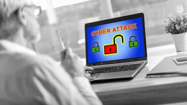 Dizüstü ekran bir siber saldırı kavramı görüntüleme