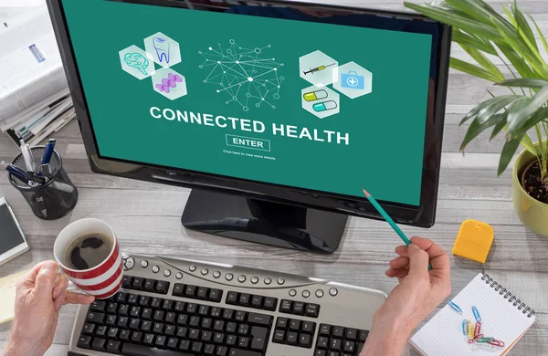 Conceito Saúde Conectado Uma Tela Computador — Fotografia de Stock