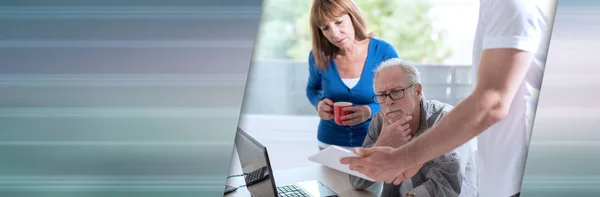 Affärsmän Som Arbetar Tillsammans Office Panoramautsikt Över Banner — Stockfoto