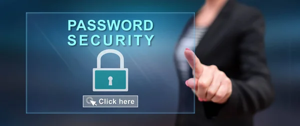 Woman Touching Password Security Concept Touch Screen Her Finger — Stock Photo, Image