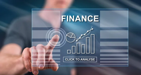 Man Die Een Concept Van Financiën Een Touchscreen Met Zijn — Stockfoto