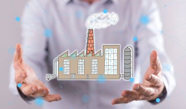 Hava kirliliği kavramı içinde geçmiş bir adamın elleri yukarıda