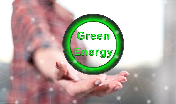 Groene Energie Concept Boven Hand Van Een Vrouw Achtergrond — Stockfoto