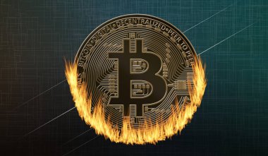 Koyu yeşil renkli alev Bitcoin sikke