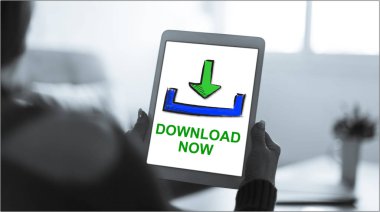 İndirme kavramını gösteren tablet ekranı
