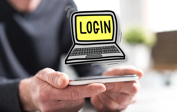 Hands Man Holding Smartphone Login Concept — Stock Photo, Image