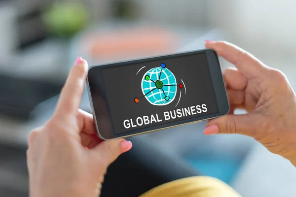 Smartphone Scherm Met Een Wereldwijde Businessconcept — Stockfoto