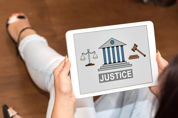 Tela Tablet Exibindo Conceito Justiça — Fotografia de Stock