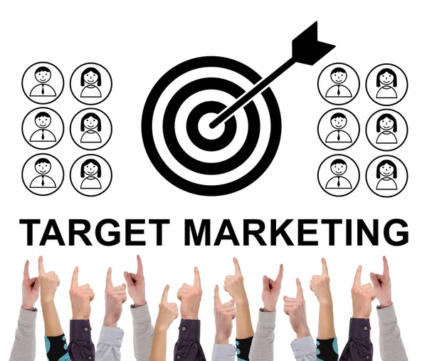 Target Marketing Koncepcja Białym Tle Wskazywany Przez Kilka Palców — Zdjęcie stockowe
