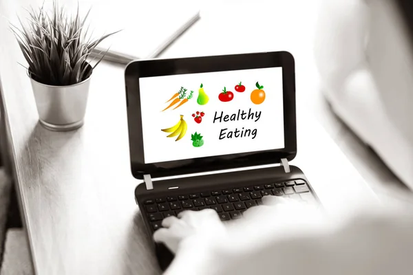 Laptop Bildschirm Zeigt Ein Gesundes Ernährungskonzept — Stockfoto