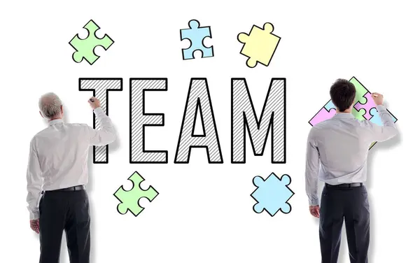 Team Concept Drawn White Wall Businessmen — Stock Photo, Image