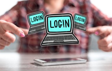 Arka planda bir kadının el arasında oturum açma konsepti ile Smartphone