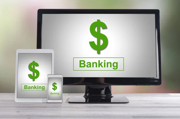 Banking Concept Shown Different Information Technology Devices — Stock Photo, Image