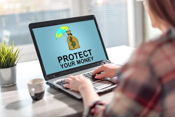 Laptop screen displaying a money protection concept