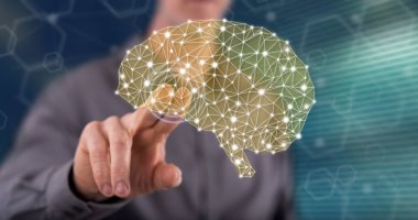 Adam bir zeka kavramı onun parmak dokunmatik ekranlı cep bilgisayarlarda dokunmadan