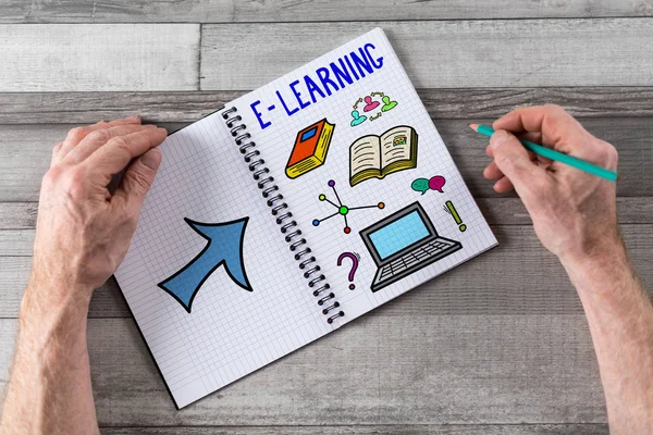 ノートパッドに描かれたE Learningの概念 — ストック写真