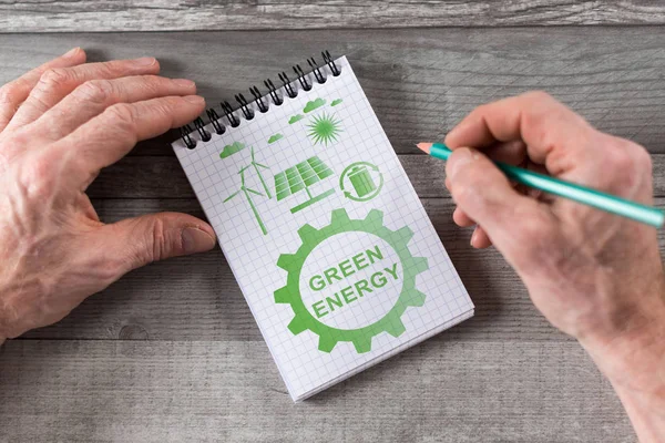 Koncepcja Zielonej Energii Rysowane Notatniku — Zdjęcie stockowe