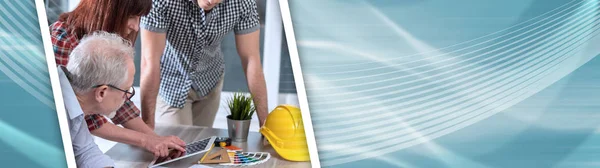 Architekten Die Büro Plänen Arbeiten Panorama Banner — Stockfoto