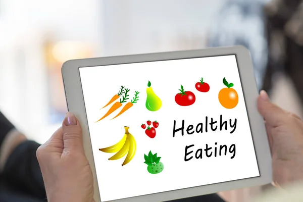 Tela Tablet Exibindo Conceito Alimentação Saudável — Fotografia de Stock