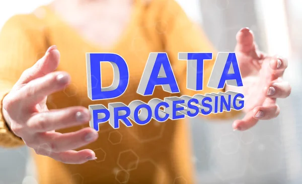 Data Processing Concept Hands Woman Background — Stock Photo, Image
