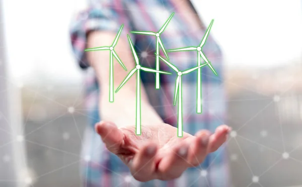 Clean Energy Concept Hand Woman Background — Stock Photo, Image