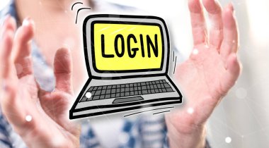 Arka planda bir kadının el arasında oturum açma kavramı