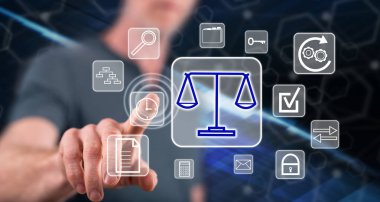 Adam parmağıyla bir dokunmatik ekran üzerinde bir iş uyum dokunmadan