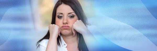 Portrait Depressed Attractive Young Woman Panoramic Banner — Stock Photo, Image