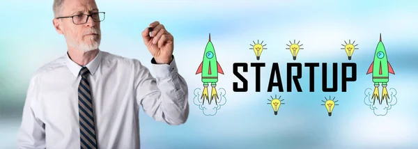 Startup Concept Drawn Businessman — Stock Photo, Image