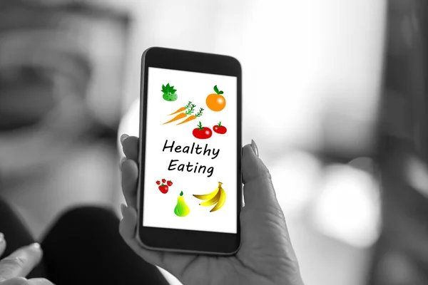 Smartphone Ekran Zdrowe Jedzenie Koncepcja — Zdjęcie stockowe