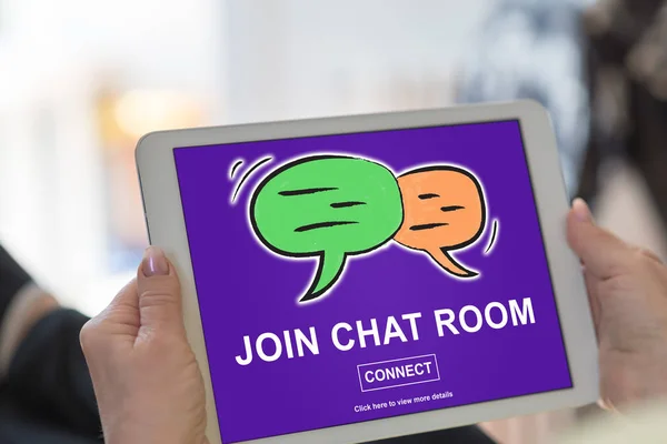 Tablet screen displaying a chat room concept