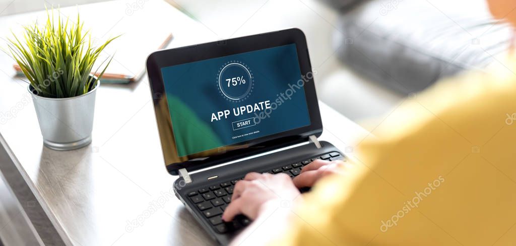 Laptop screen displaying an application update concept