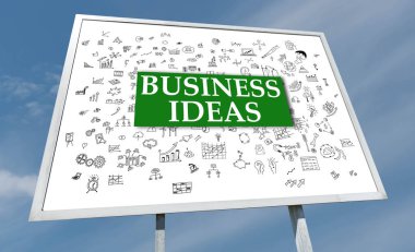 İş fikirleri kavramı üzerinde bir billboard çizilmiş