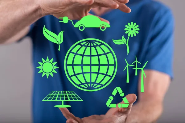 Clean Energy Concept Hands Man Background — Stock Photo, Image