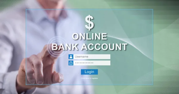 Man Touching Online Bank Account Website Touch Screen His Finger — Stock Photo, Image