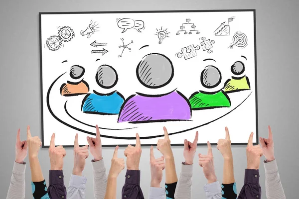 Girişimcilik kavramı tarafından birkaç parmak işaret bir beyaz tahta üzerinde