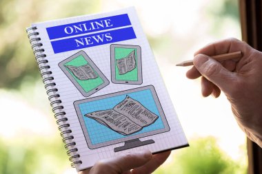 El online haber kavramı üzerinde bir not defteri çizimi
