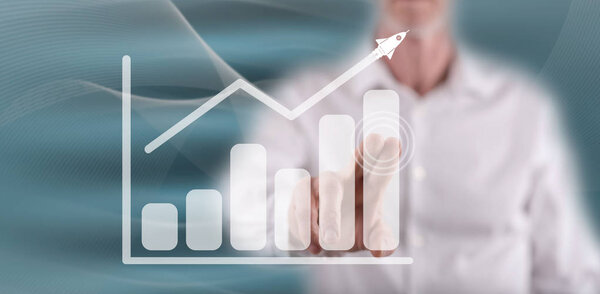 Man touching a business analysis concept on a touch screen with his finger