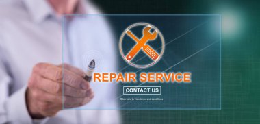 Adam bir onarım hizmet anlayışı bir dokunmatik ekran üzerinde bir kalemle dokunma