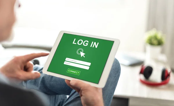 Tablet screen displaying a login concept