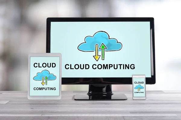 Concepto Computación Nube Mostrado Diferentes Dispositivos Tecnología Información —  Fotos de Stock