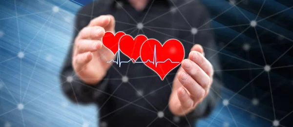 Heart Beats Graph Concept Hands Man Background — Stock Photo, Image