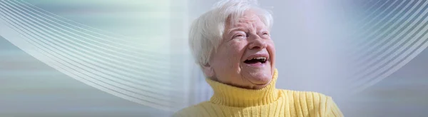 Portrait Happy Elderly Woman Panoramic Banner — Stock Photo, Image