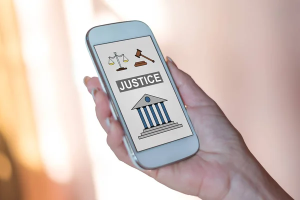 Tela Smartphone Exibindo Conceito Justiça — Fotografia de Stock