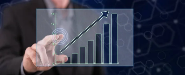 Hombre Tocando Concepto Crecimiento Financiero Una Pantalla Táctil Con Dedo —  Fotos de Stock