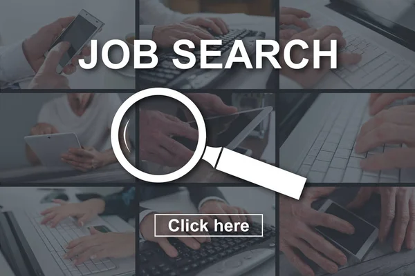 Job search concept illustrated by pictures on background