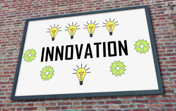 Innovation concept drawn on a billboard fixed on a brick wall