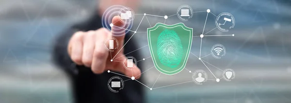 Man Touching Data Security Concept Touch Screen His Finger — Stock Photo, Image
